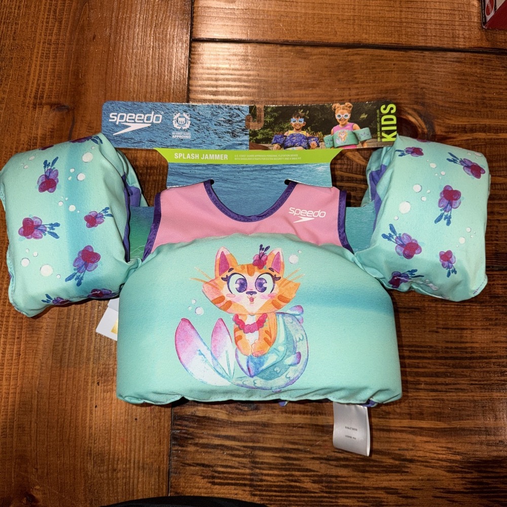 SPEEDO SPLASH‎ CAT JAMMER TEAL/PINK YOUTH LIFE JACKET VESTS 33-55 LBS TEAL/PINK